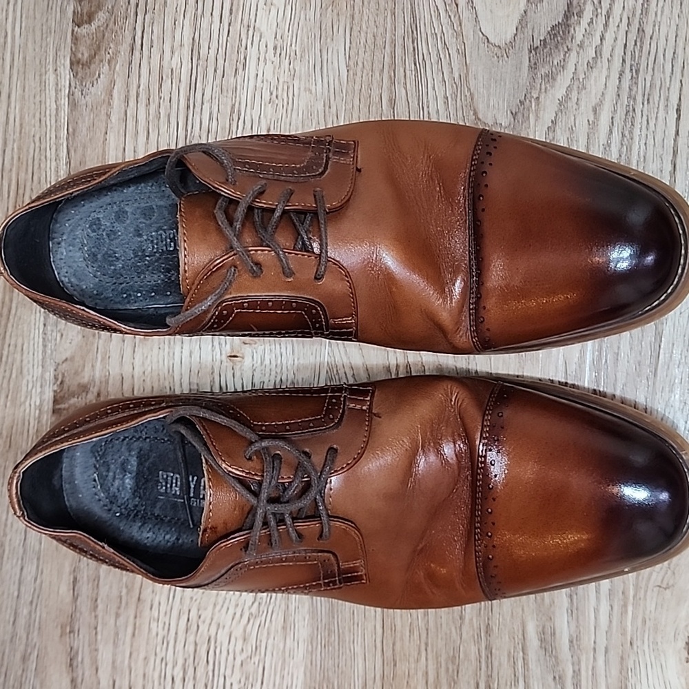 Stacy Adams Mens Dickinson Cap Toe Oxford Shoes Cognac Brown Roynd Toe Size 9W - Picture 3 of 11